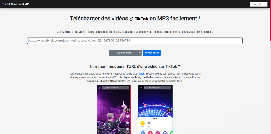 Aperçu du site TikTok Download MP3